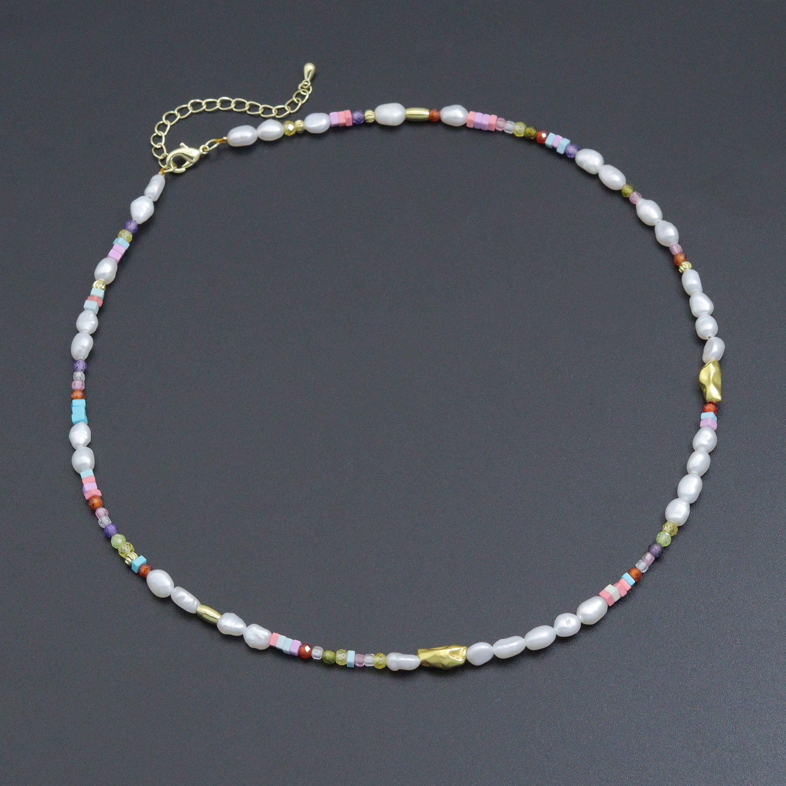 Freshwater Pearl Gold Spacer Beads Adjustable Necklace,Sku#Y1055 | necklace | Wiccan Center