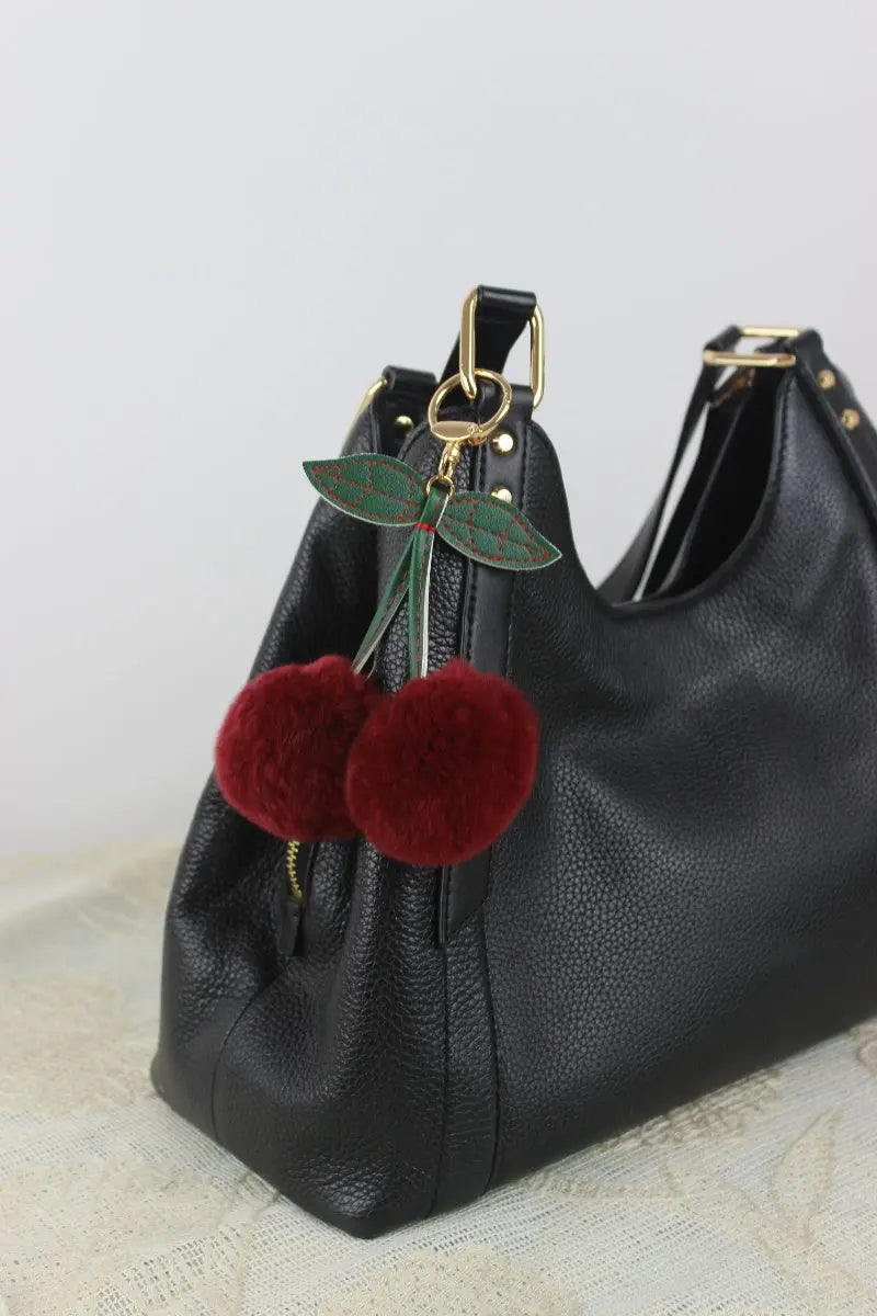 Luxury Rabbit Fur Cherry Charm – Plush Bag Pendant 🍒✨ | Bag Charms | Wiccan Center