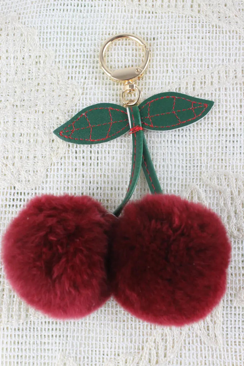 Luxury Rabbit Fur Cherry Charm – Plush Bag Pendant 🍒✨ | Bag Charms | Wiccan Center