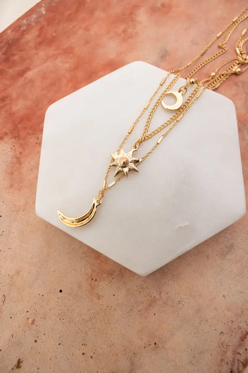 Celestial Layered Necklace - Moon and Star Charms 🌜✨ | Jewelry | Wiccan Center