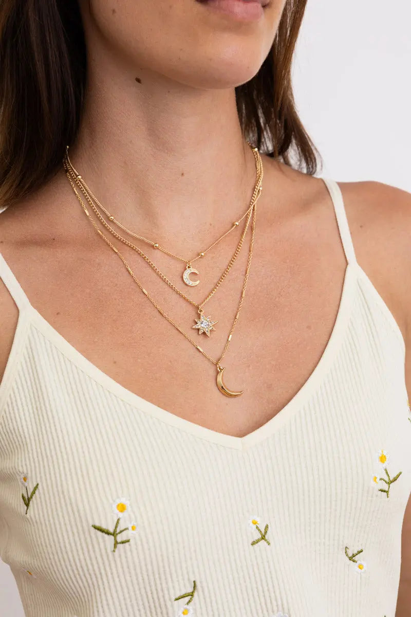 Celestial Layered Necklace - Moon and Star Charms 🌜✨ | Jewelry | Wiccan Center