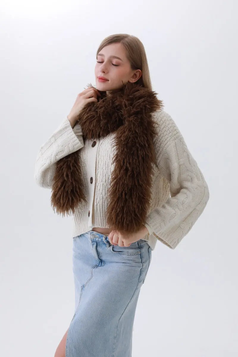 Luxe Feather-Trim Scarf – Plush Winter Elegance ❄️ | Scarves | Wiccan Center