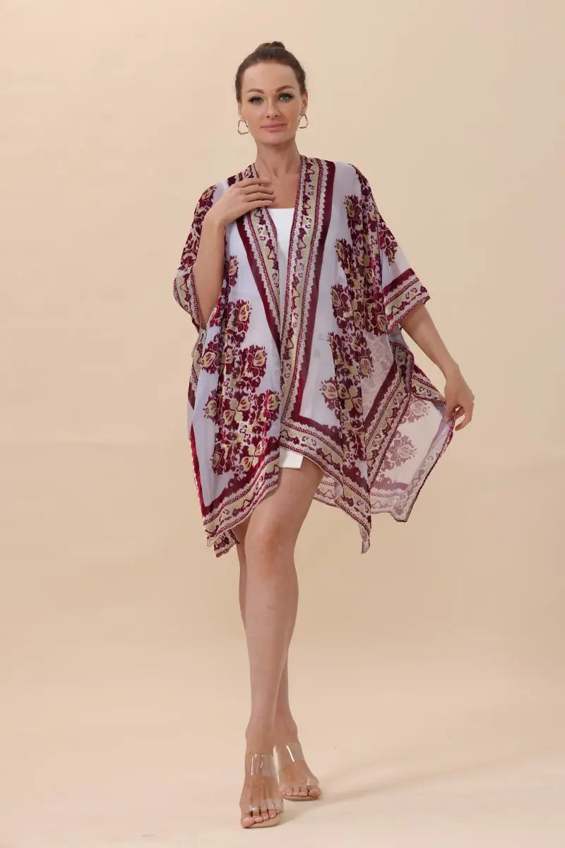 Opulent Velvet & Sheer Rose Kimono – Romantic Elegance🌹✨
