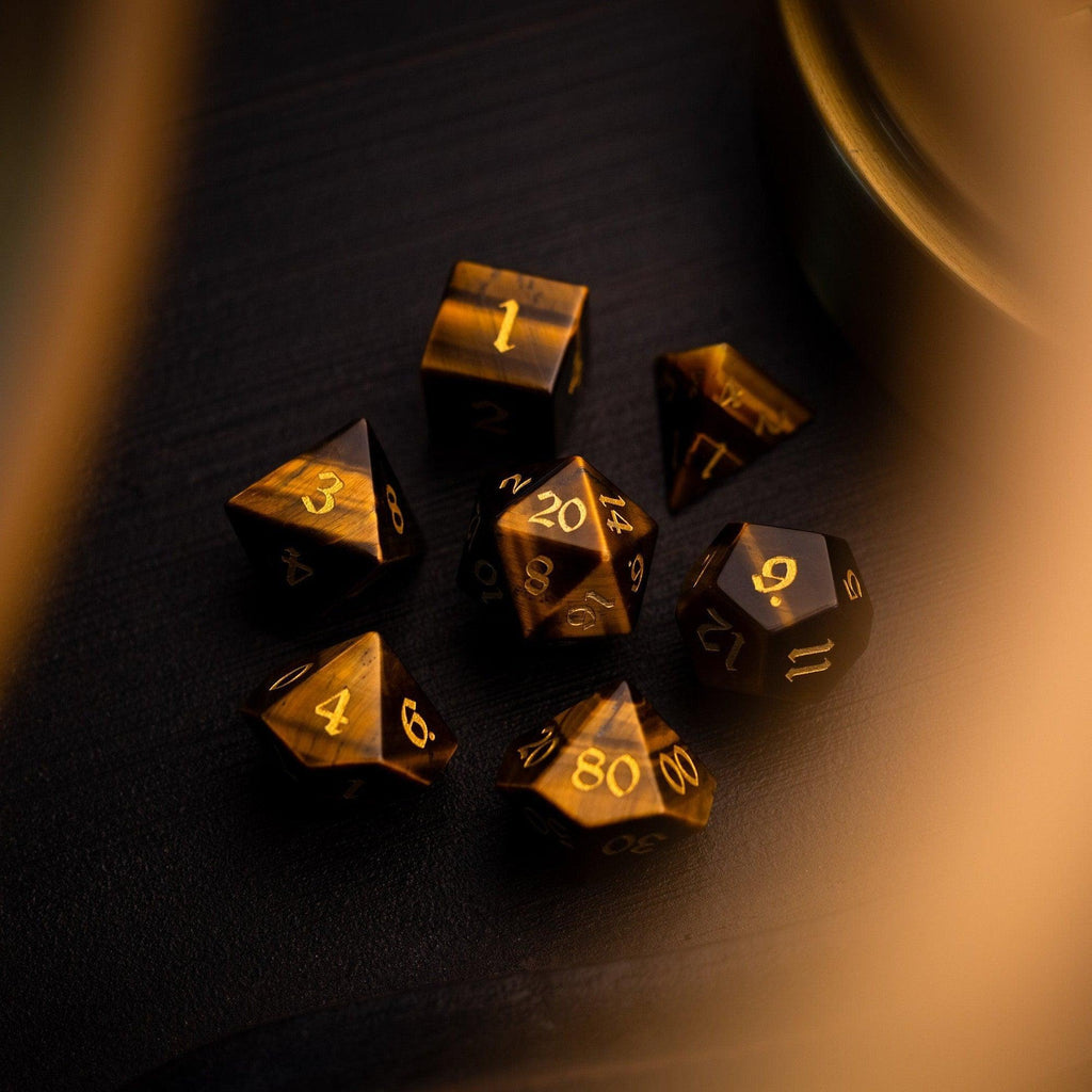Yellow Tigers Eye Gemstone DND Dice Set | Gemstone Dice | Wiccan Center