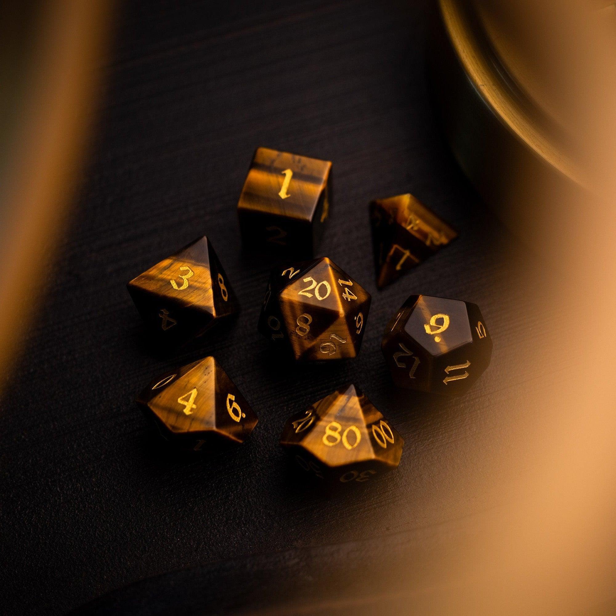 Yellow Tigers Eye Gemstone DND Dice Set | Gemstone Dice | Wiccan Center