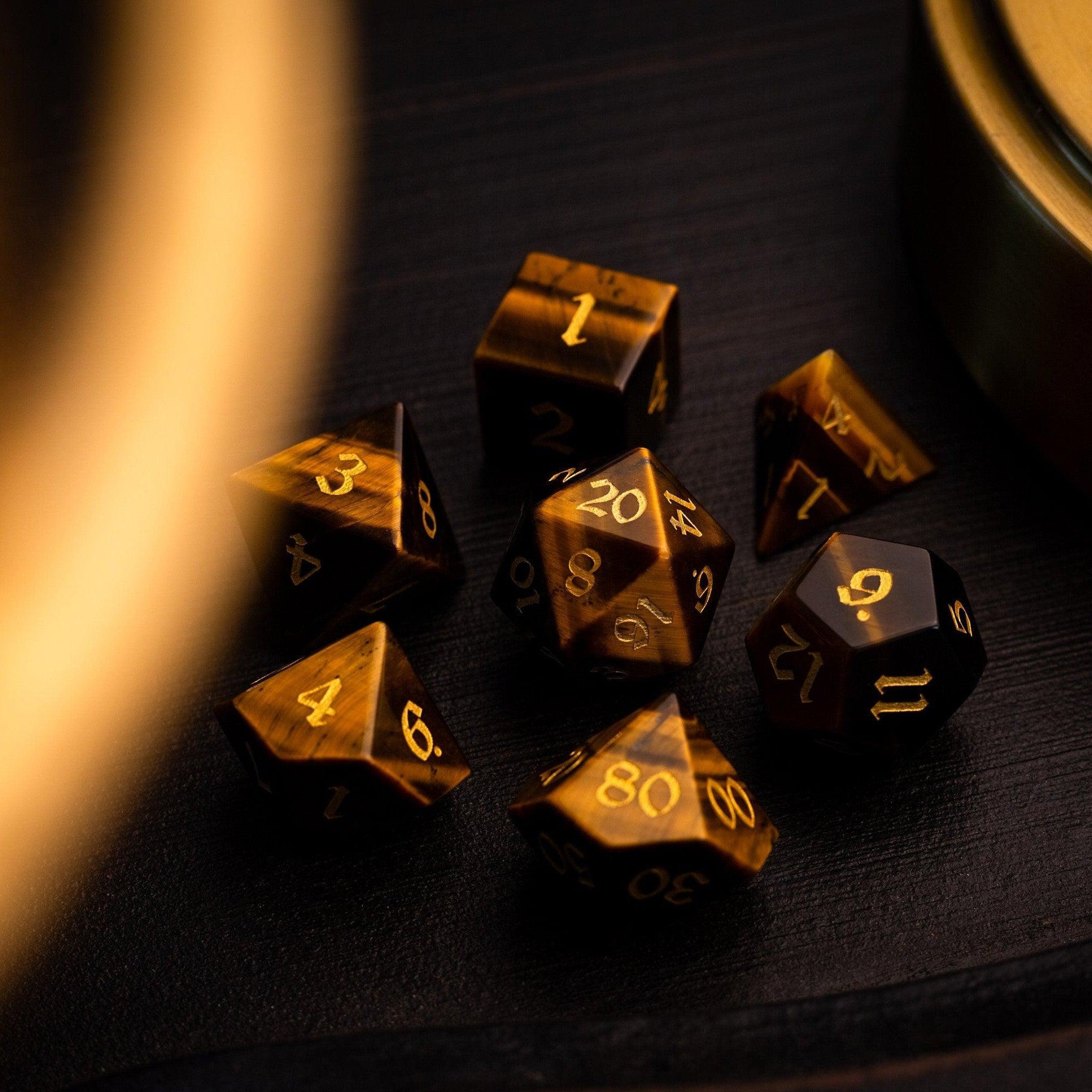 Yellow Tigers Eye Gemstone DND Dice Set | Gemstone Dice | Wiccan Center
