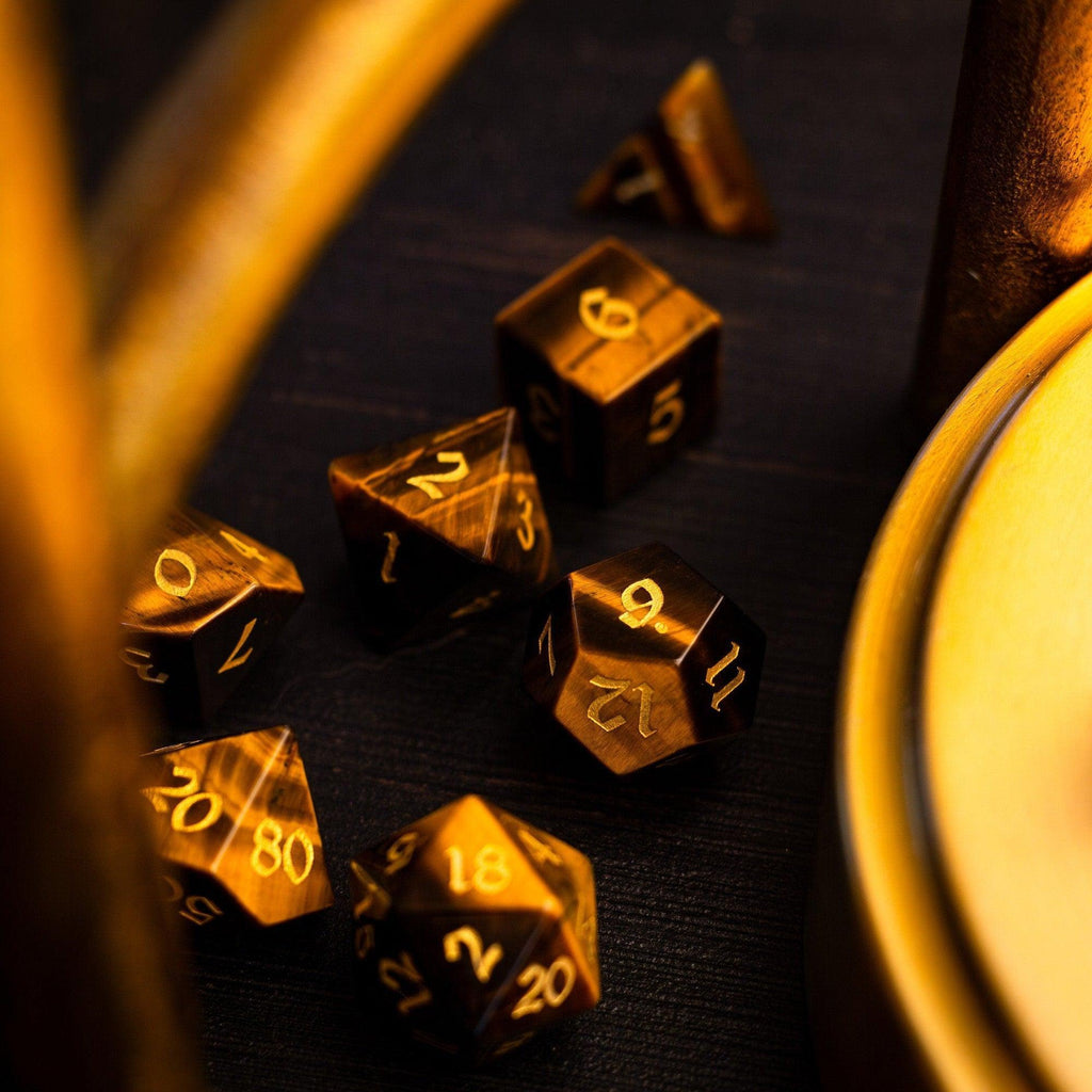 Yellow Tigers Eye Gemstone DND Dice Set | Gemstone Dice | Wiccan Center