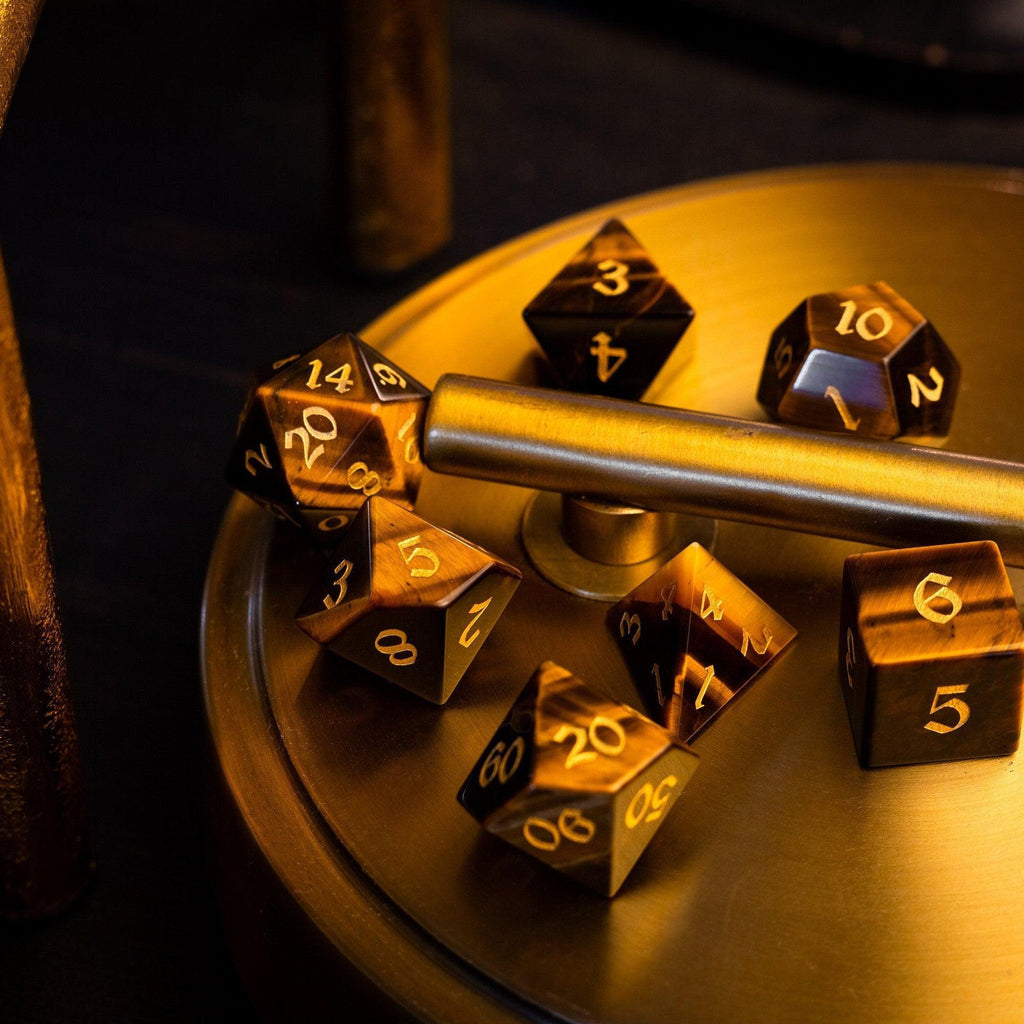 Yellow Tigers Eye Gemstone DND Dice Set | Gemstone Dice | Wiccan Center