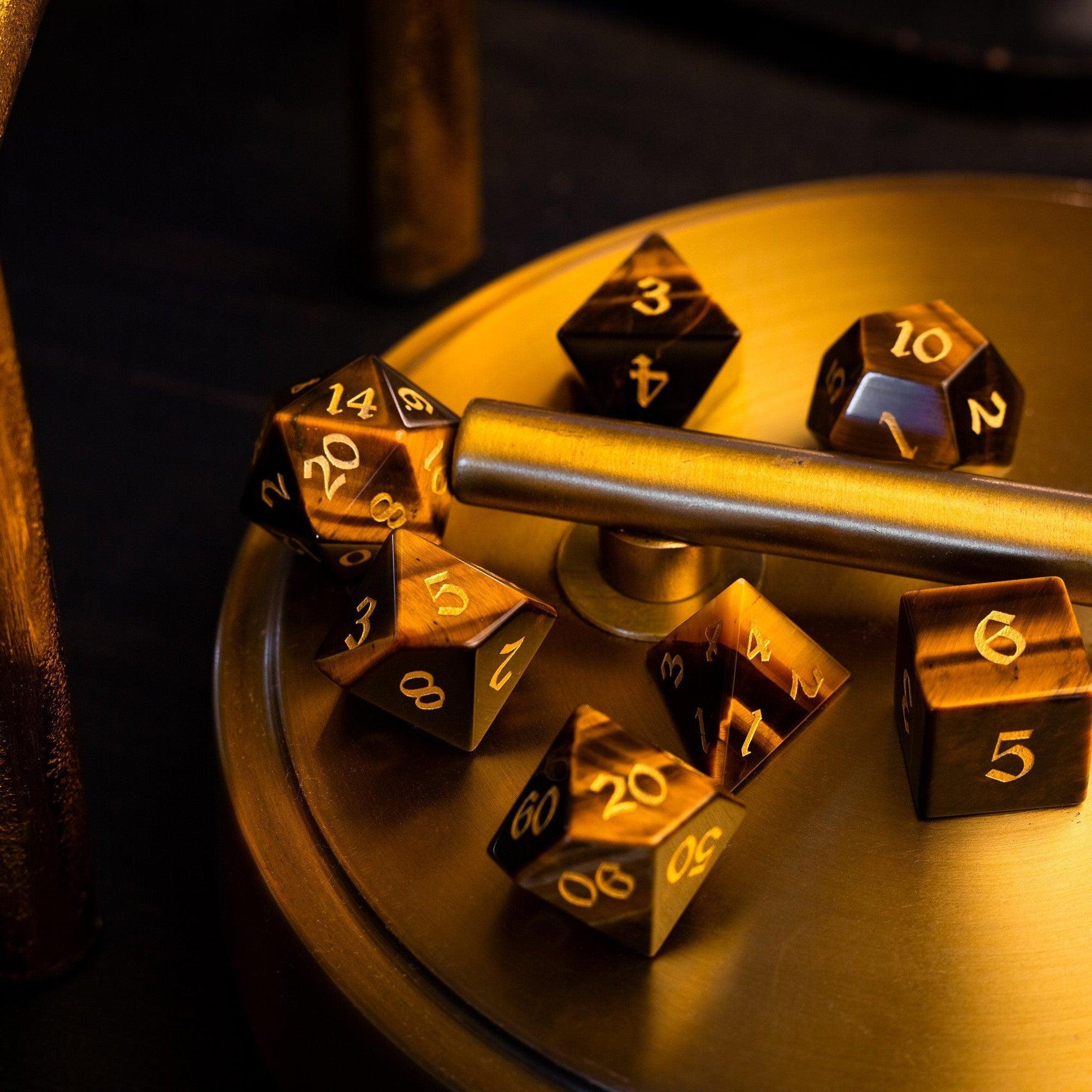 Yellow Tigers Eye Gemstone DND Dice Set | Gemstone Dice | Wiccan Center