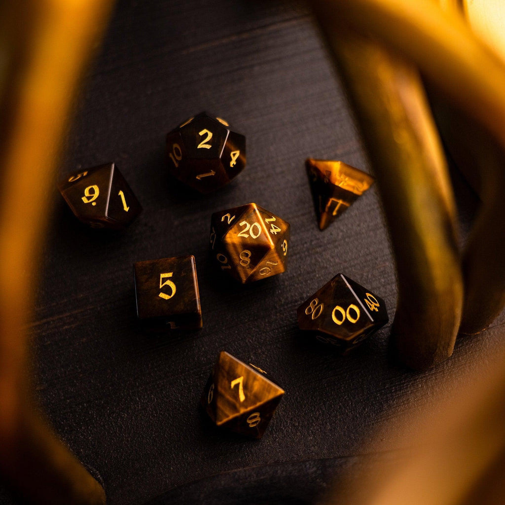 Yellow Tigers Eye Gemstone DND Dice Set | Gemstone Dice | Wiccan Center