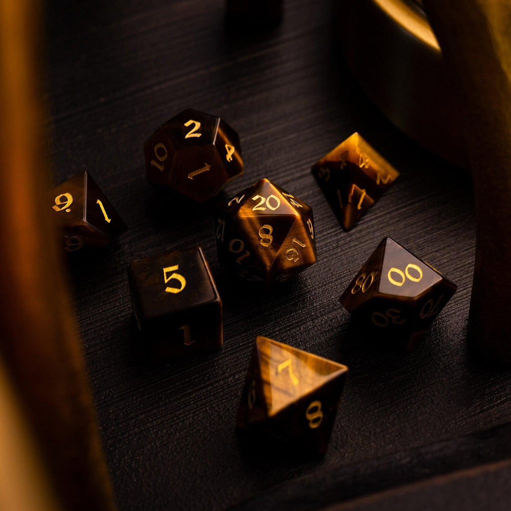 Yellow Tigers Eye Gemstone DND Dice Set | Gemstone Dice | Wiccan Center