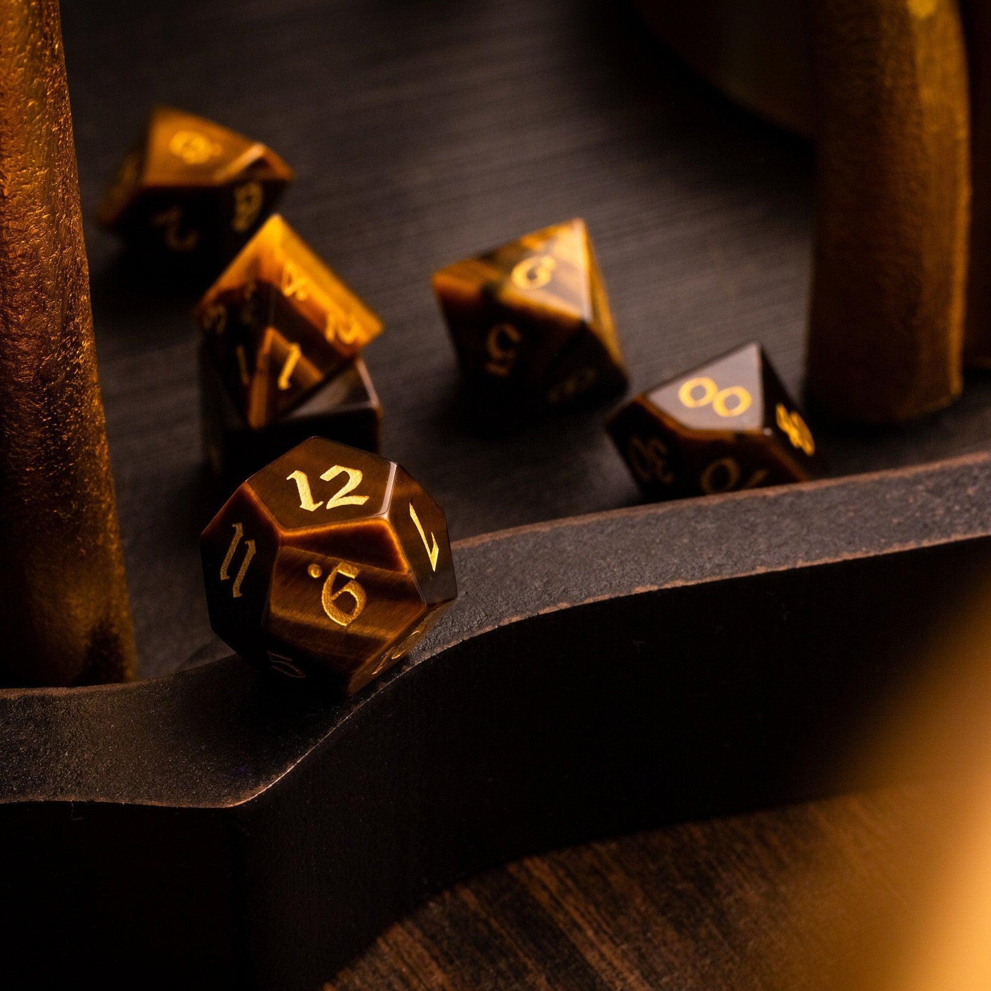 Yellow Tigers Eye Gemstone DND Dice Set | Gemstone Dice | Wiccan Center