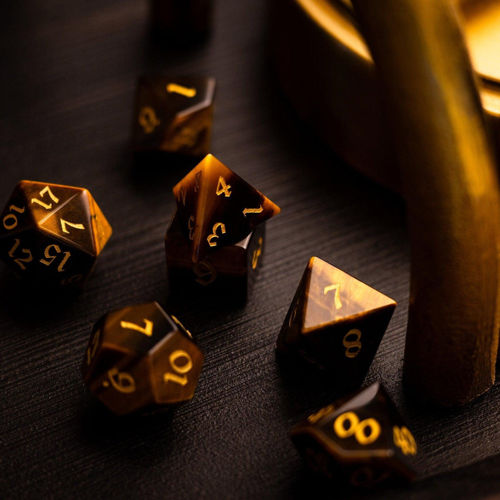 Yellow Tigers Eye Gemstone DND Dice Set | Gemstone Dice | Wiccan Center