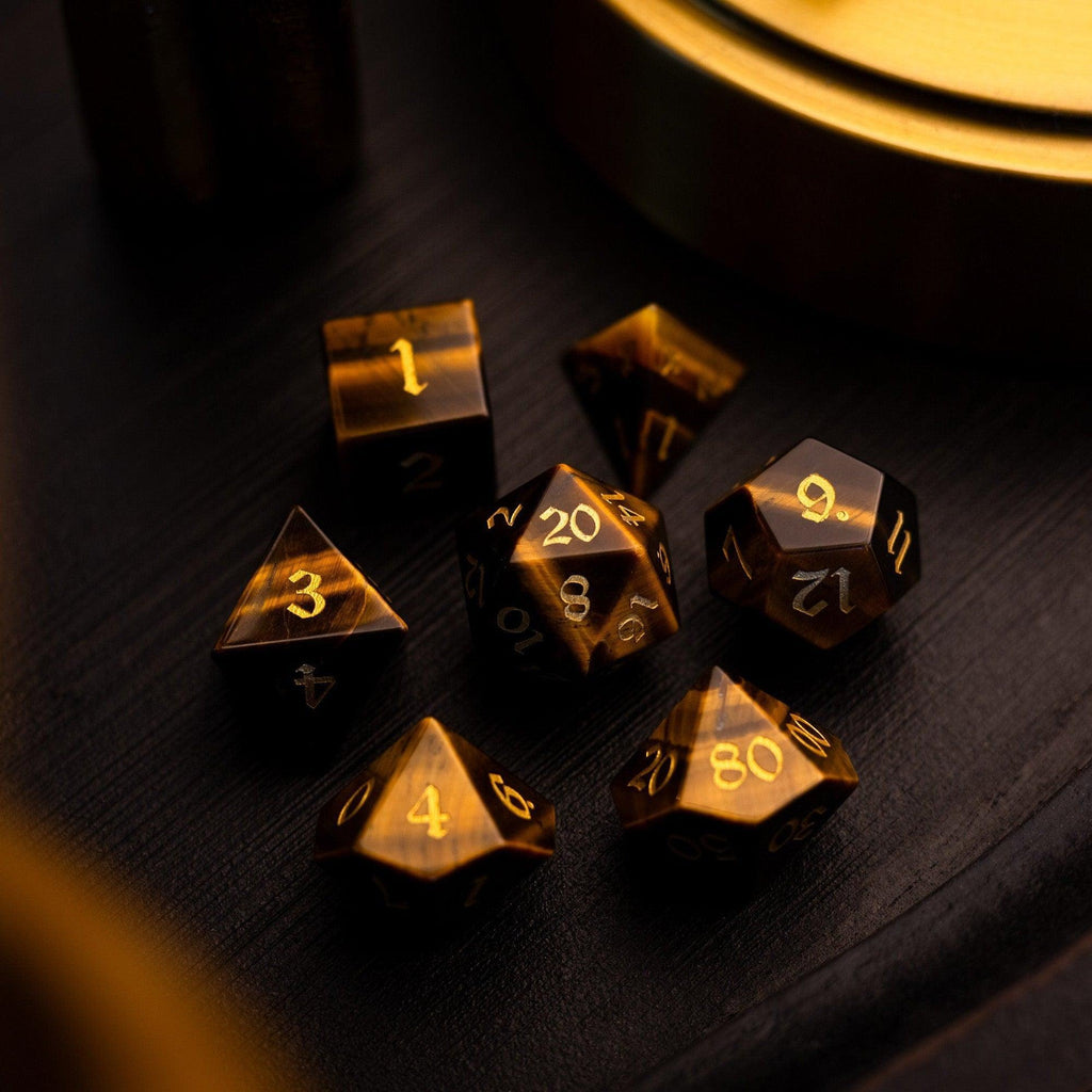 Yellow Tigers Eye Gemstone DND Dice Set | Gemstone Dice | Wiccan Center