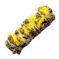 Yellow Sinuata Flowers with White Sage Smudge Stick 3-4" | smudge sticks | Wiccan Center