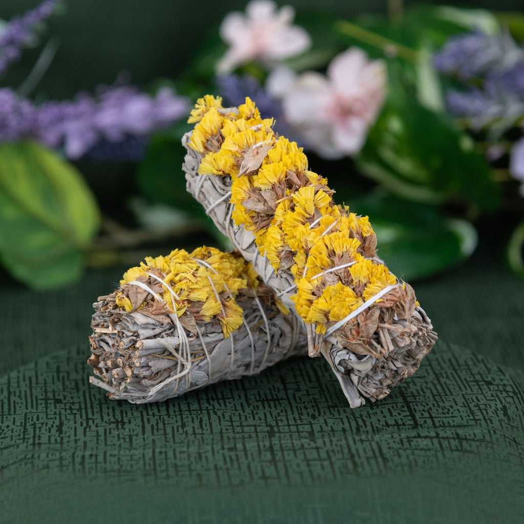 Sage with Yellow Sinuata Smudge Stick | Smudging | Wiccan Center