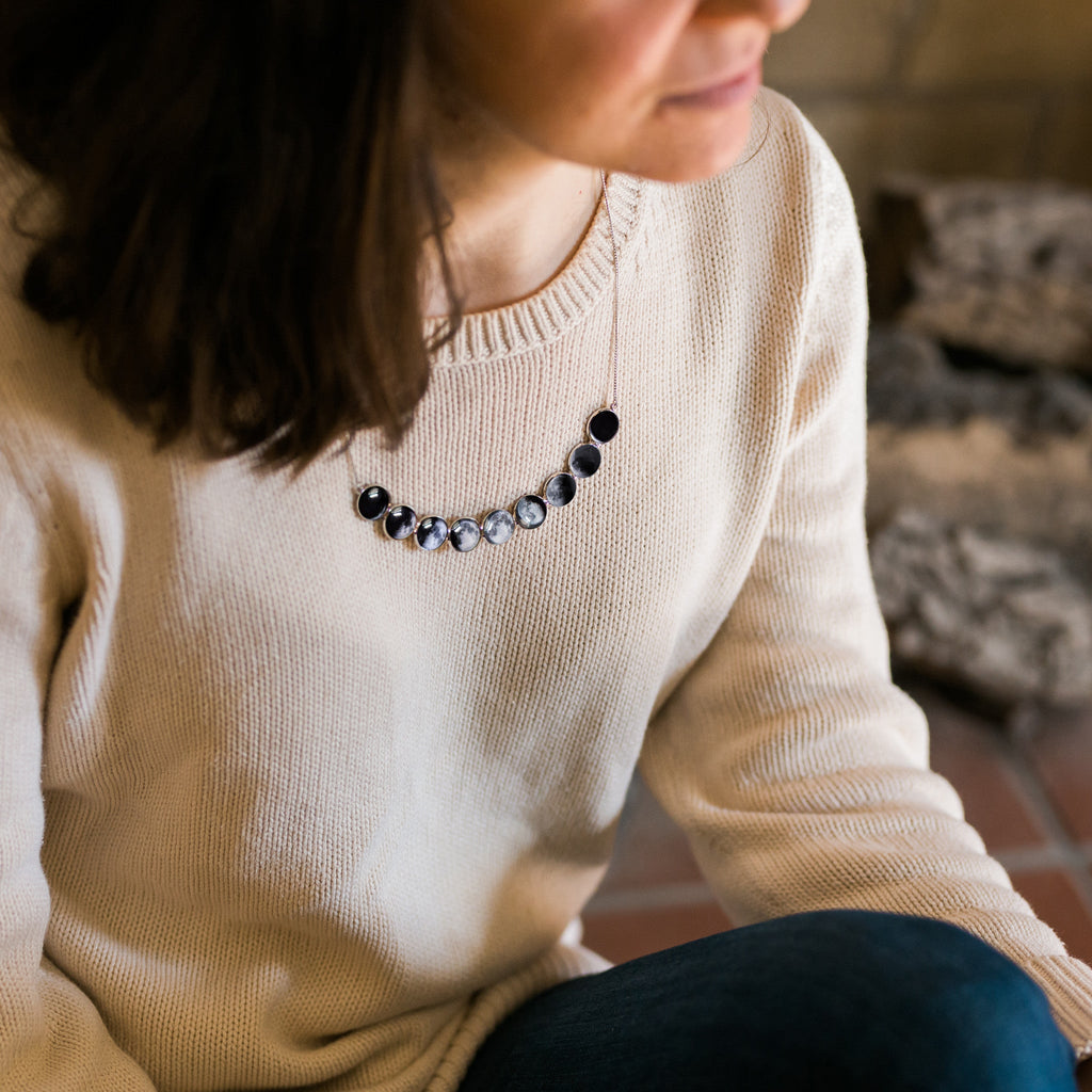 Curved Moon Phase Necklace in Silver | Necklace | Wiccan Center