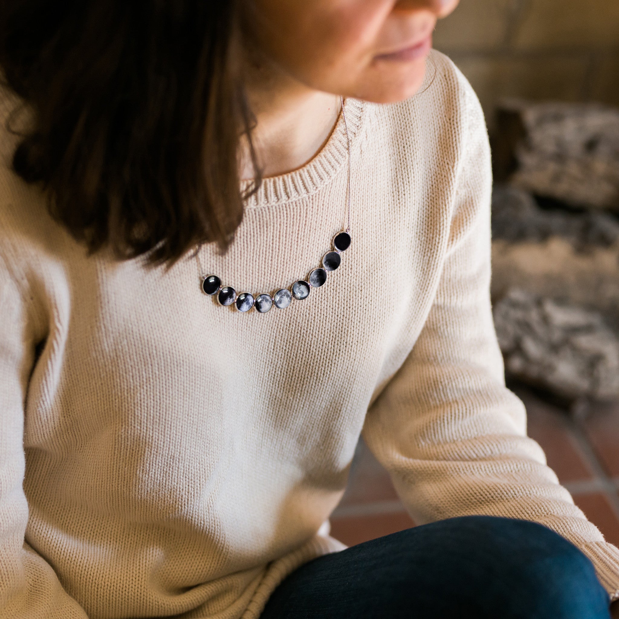 Curved Moon Phase Necklace in Silver | Necklace | Wiccan Center