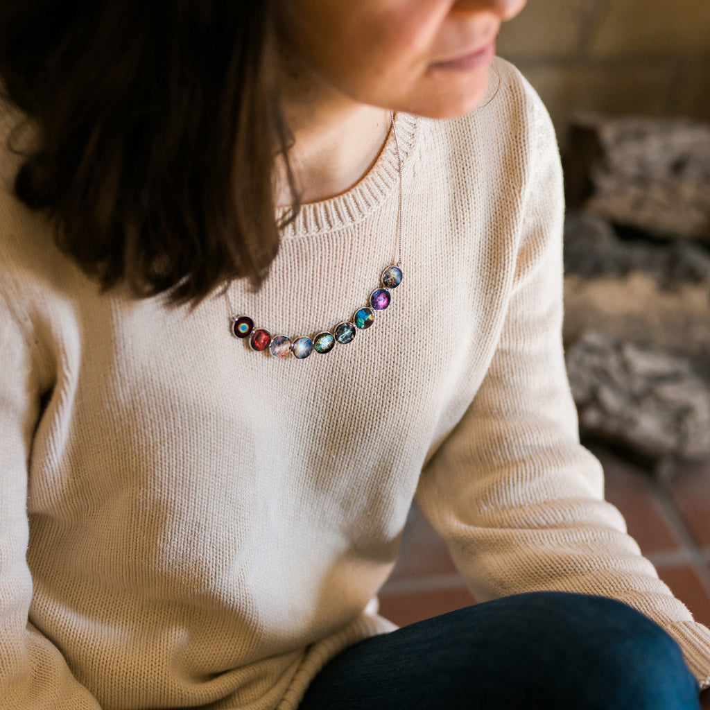 Curved Nebula Rainbow Necklace in Silver | Necklace | Wiccan Center