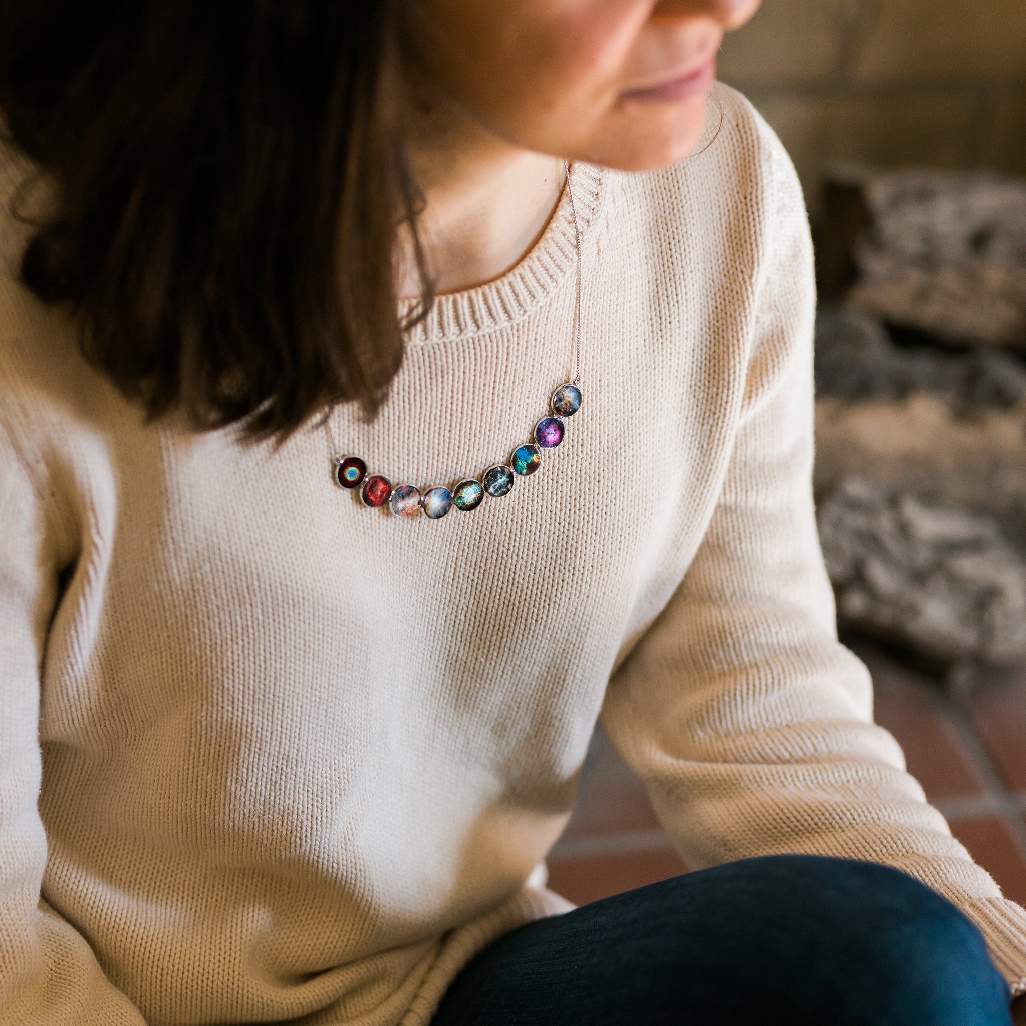 Curved Nebula Rainbow Necklace in Silver | Necklace | Wiccan Center