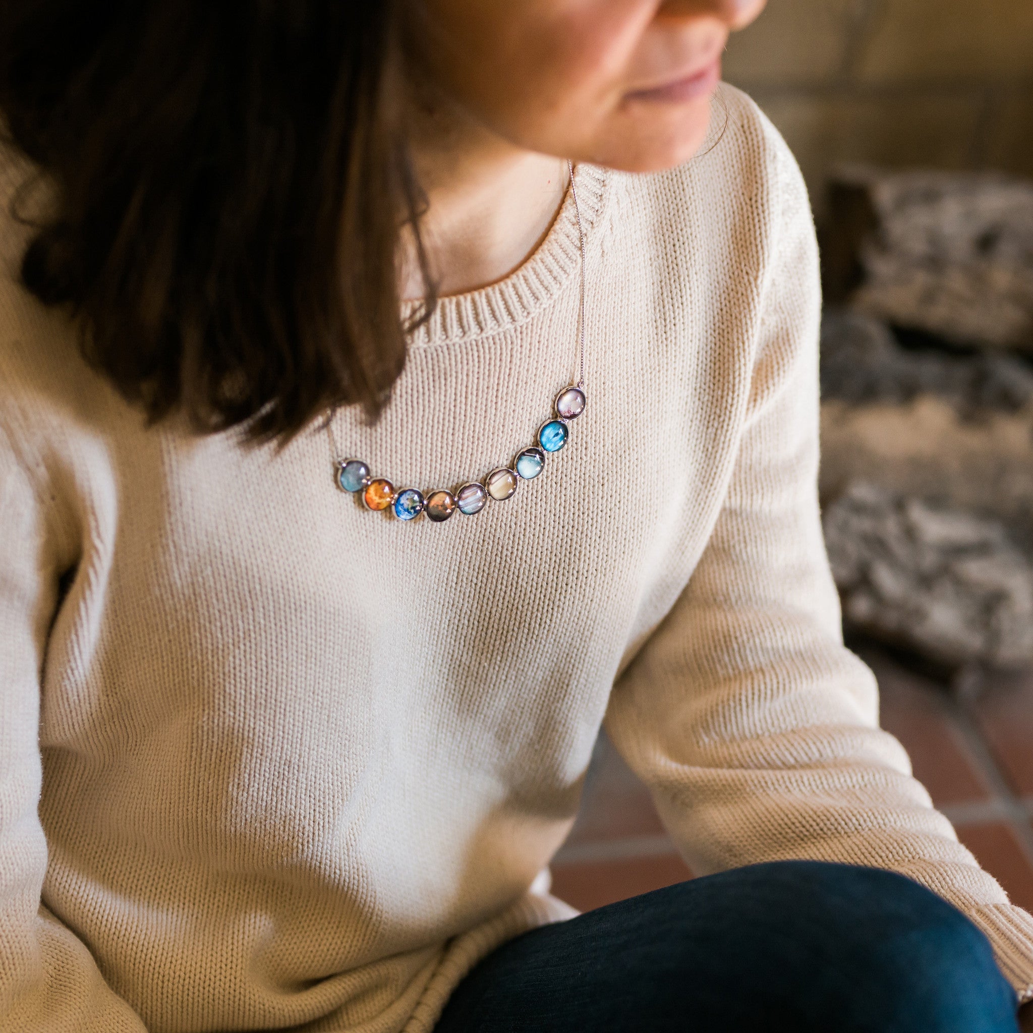 Curved Solar System Necklace in Silver | Necklace | Wiccan Center
