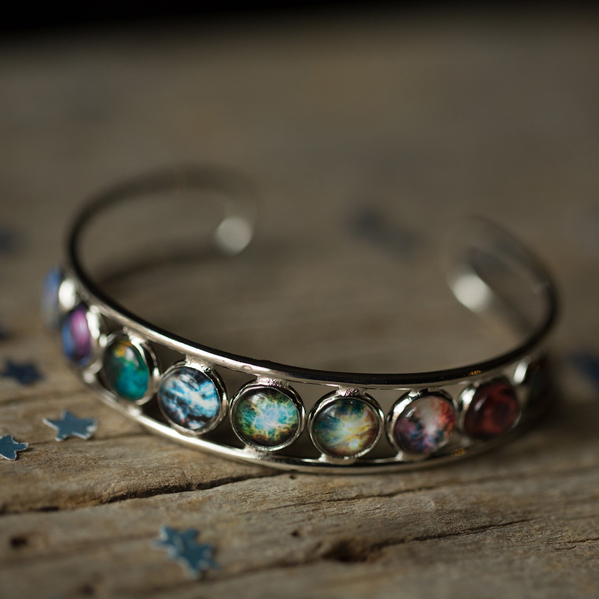 Nebula Rainbow Silver Cuff Bracelet | Bracelet | Wiccan Center