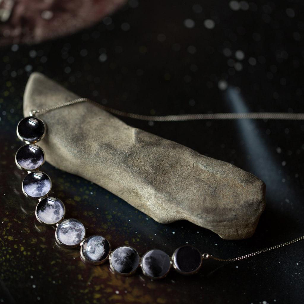 Curved Moon Phase Necklace in Silver | Necklace | Wiccan Center