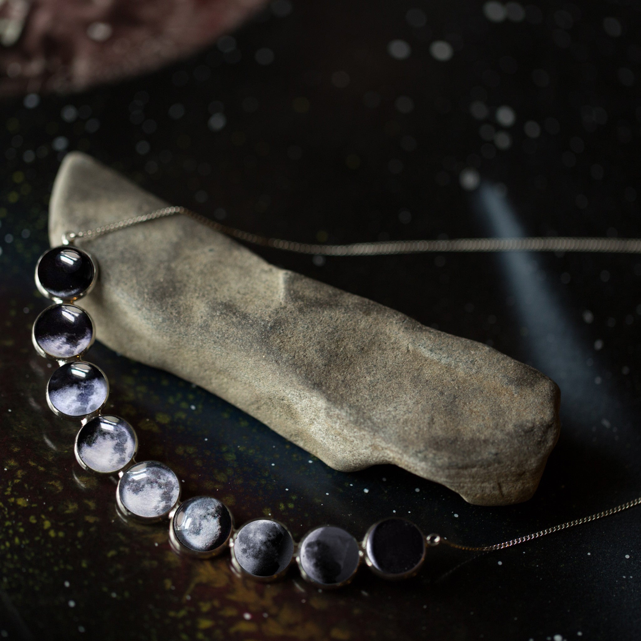 Curved Moon Phase Necklace in Silver | Necklace | Wiccan Center