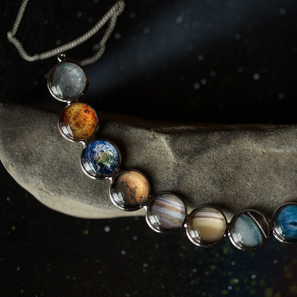 Curved Solar System Necklace in Silver | Necklace | Wiccan Center