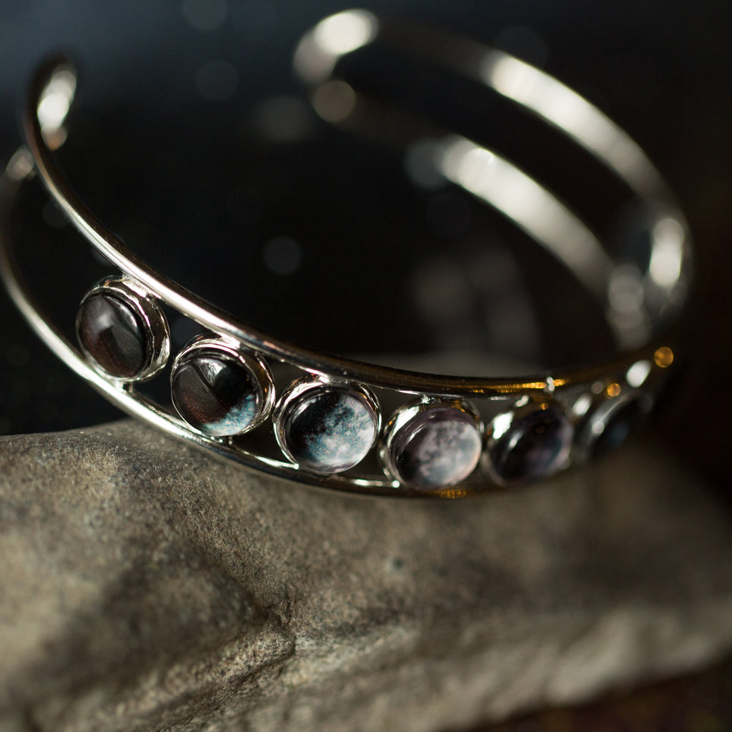 Moon Phase Silver Cuff Bracelet | Bracelet | Wiccan Center