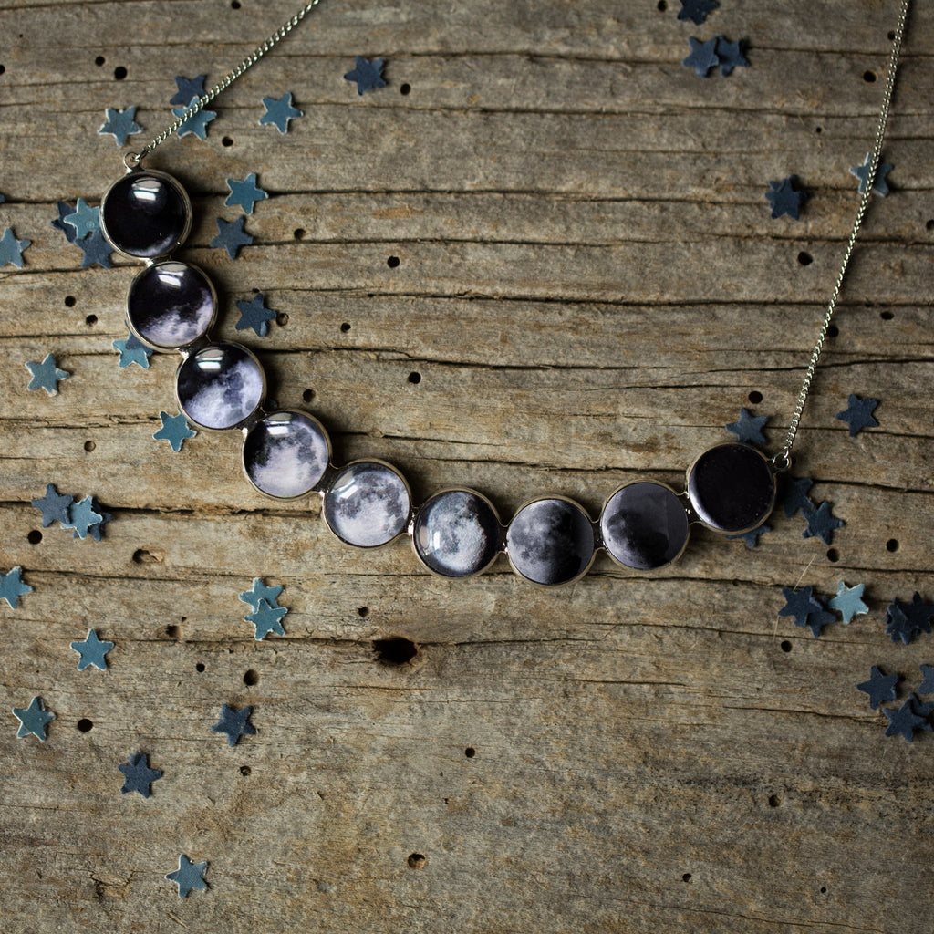 Curved Moon Phase Necklace in Silver | Necklace | Wiccan Center