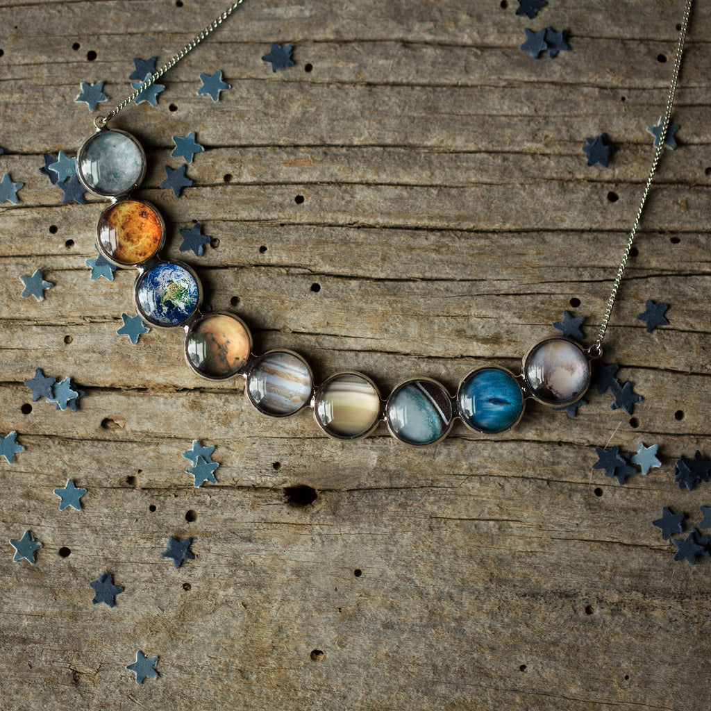 Curved Solar System Necklace in Silver | Necklace | Wiccan Center