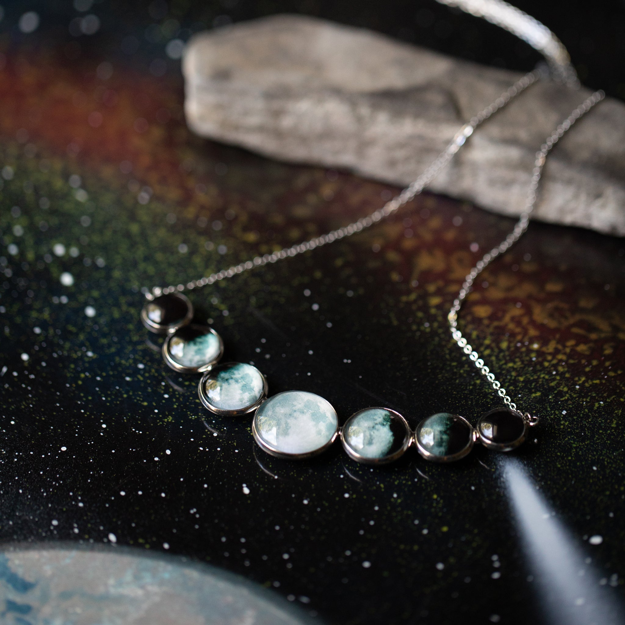 Varying Sized Curved Moon Phase Necklace in Silver | Necklace | Wiccan Center
