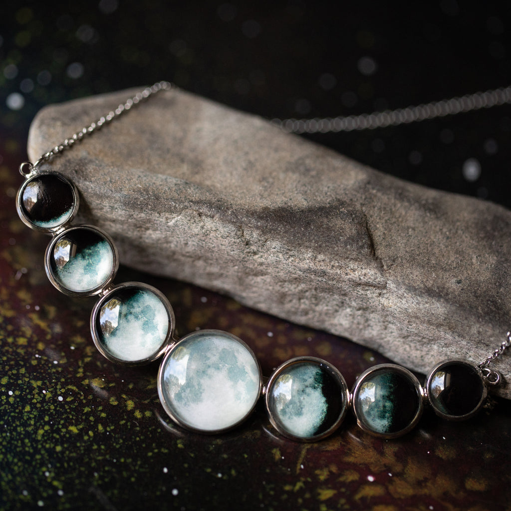 Varying Sized Curved Moon Phase Necklace in Silver | Necklace | Wiccan Center