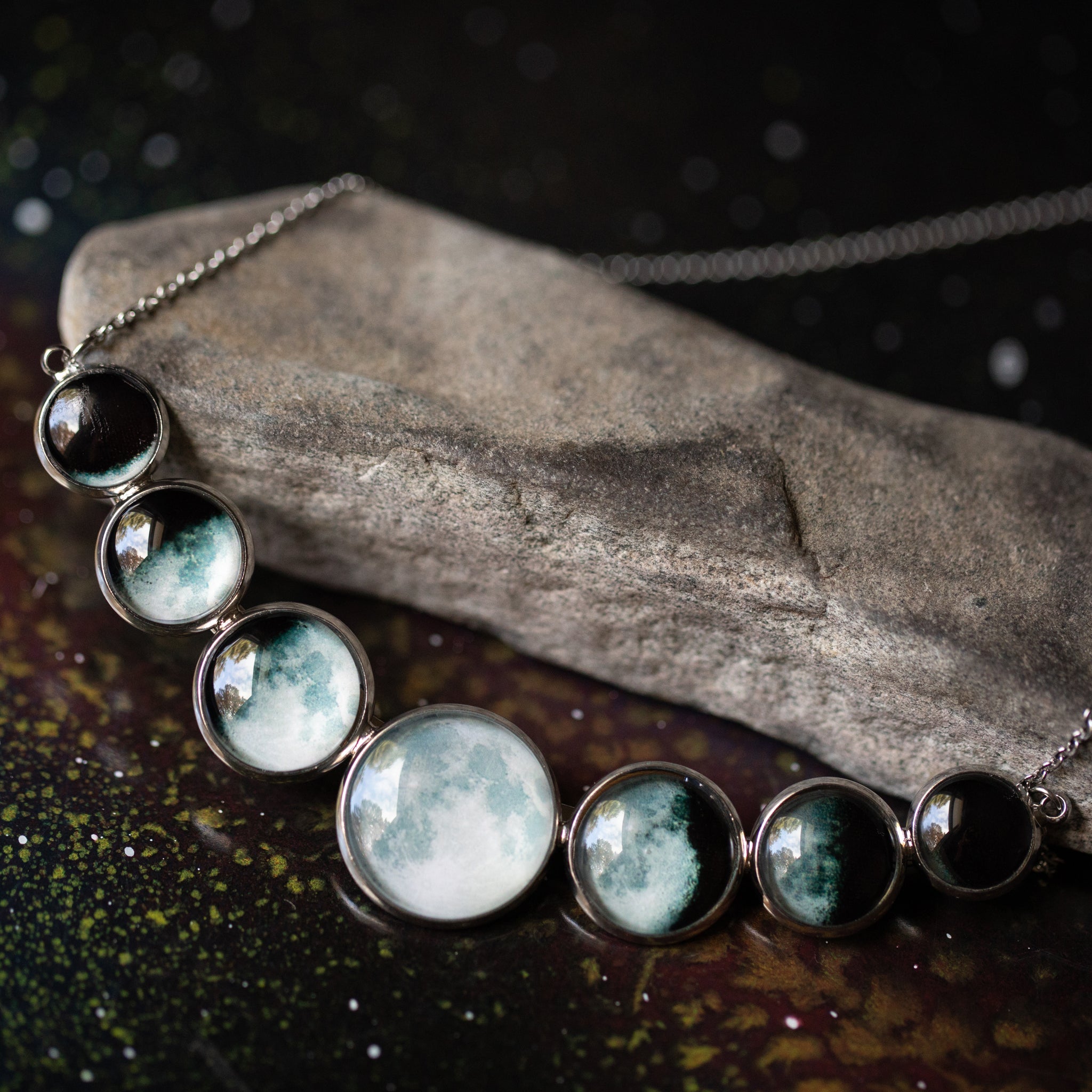 Varying Sized Curved Moon Phase Necklace in Silver | Necklace | Wiccan Center