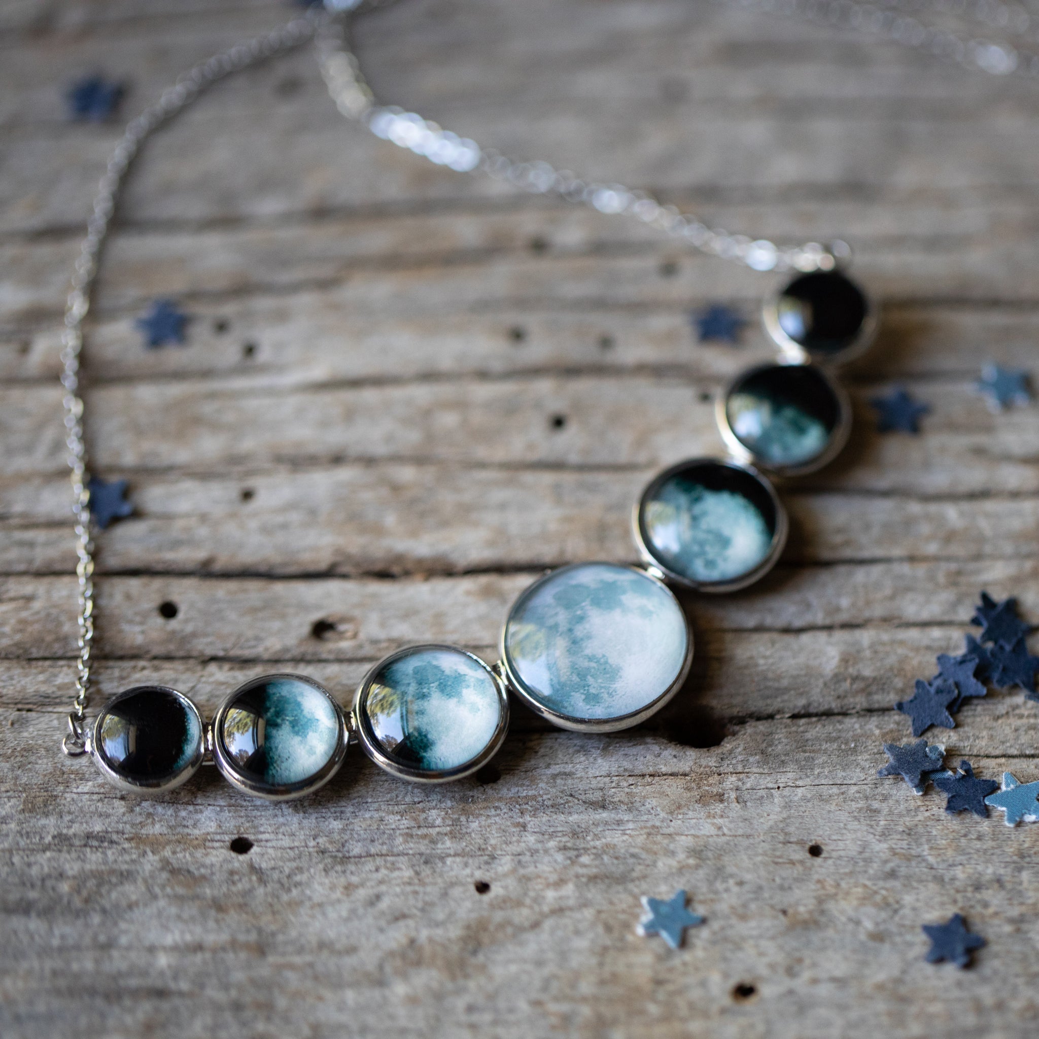 Varying Sized Curved Moon Phase Necklace in Silver | Necklace | Wiccan Center