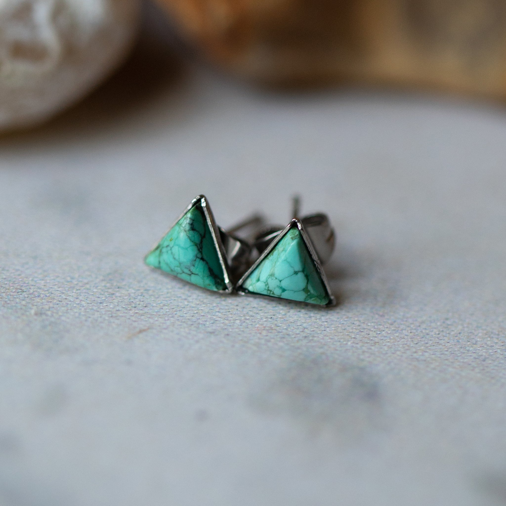 Mountains of Earth Tiny Triangle Turquoise Stud Earrings | Earrings | Wiccan Center