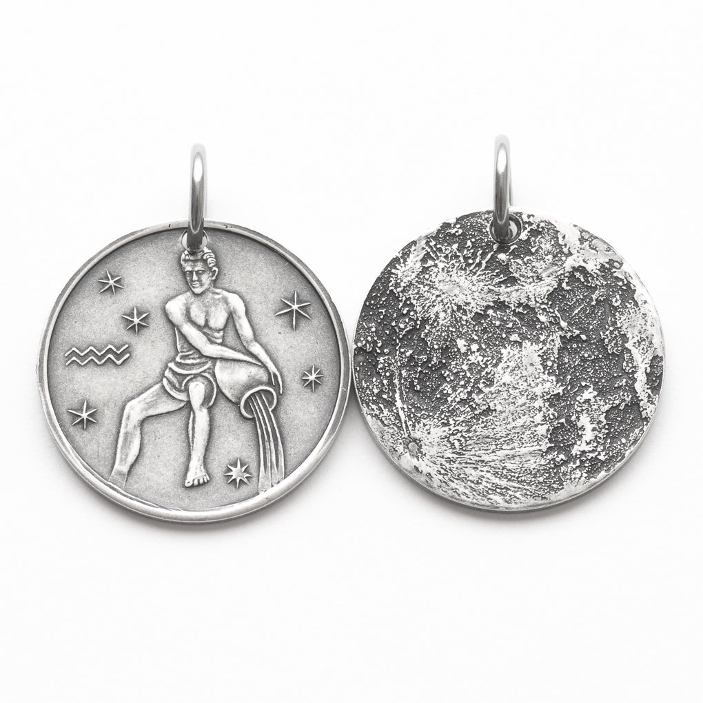 Zodiac Aquarius Moon Silver Necklace