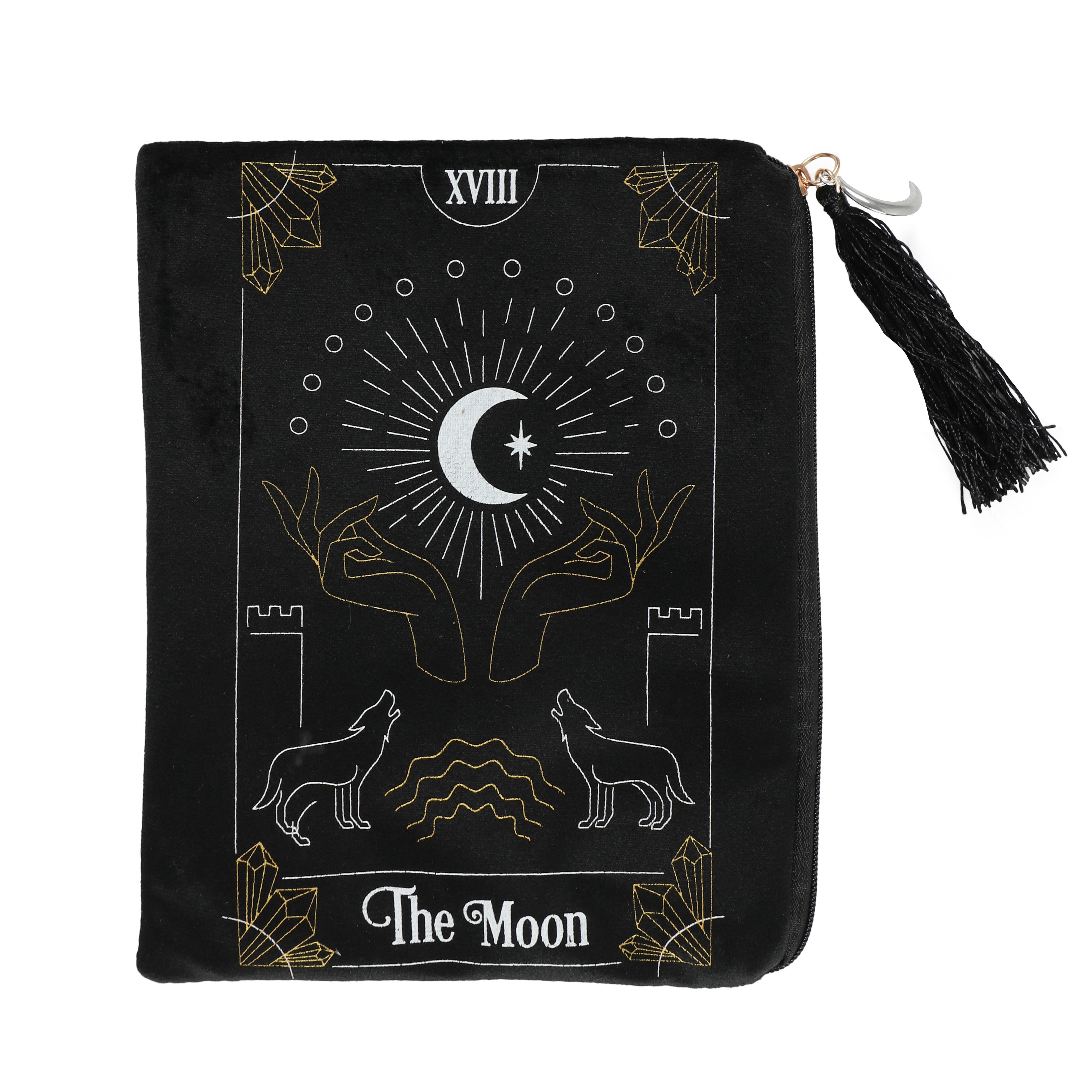The Moon Black Velvet Zippered Tarot Card Bag | Tarot Bags | Wiccan Center