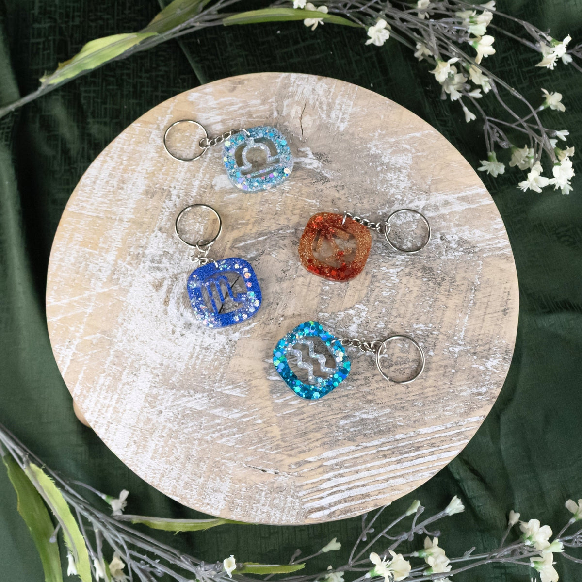 Glitter Resin Zodiac Keychains