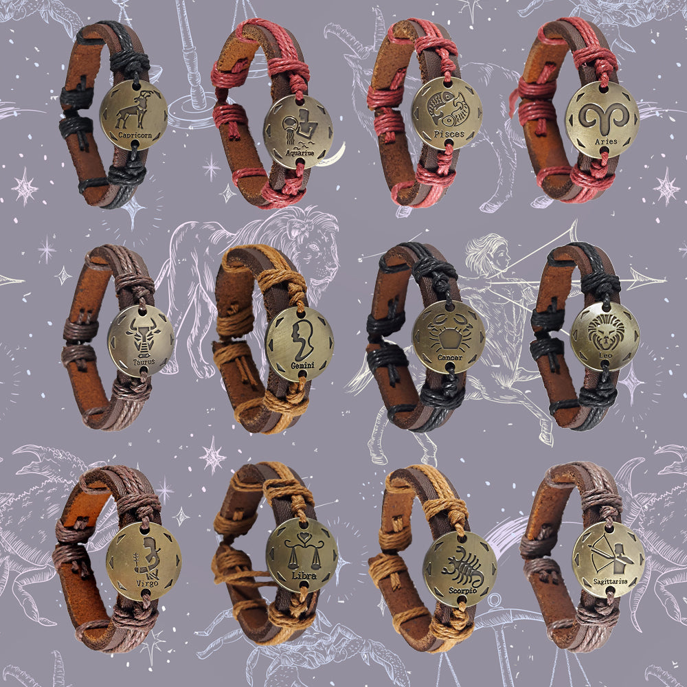 Leather Bracelets with Zodiac Signs | Bracelet | Wiccan Center