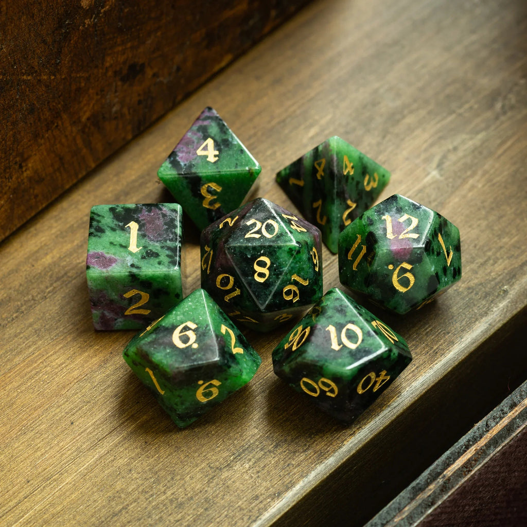Zoisite Polyhedral Gemstone DND Dice Set | Gemstone Dice | Wiccan Center