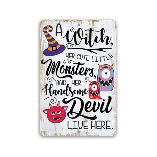 A Witch and Her Little Monsters - Metal Sign | Metal Sign | Wiccan Center