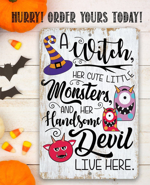 A Witch and Her Little Monsters - Metal Sign | Metal Sign | Wiccan Center