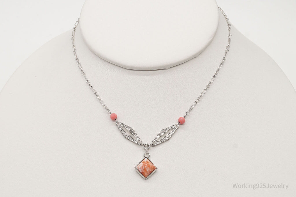 Antique Pink Stone Sterling Silver Necklace | Jewelry > Necklaces > Pendants | Wiccan Center
