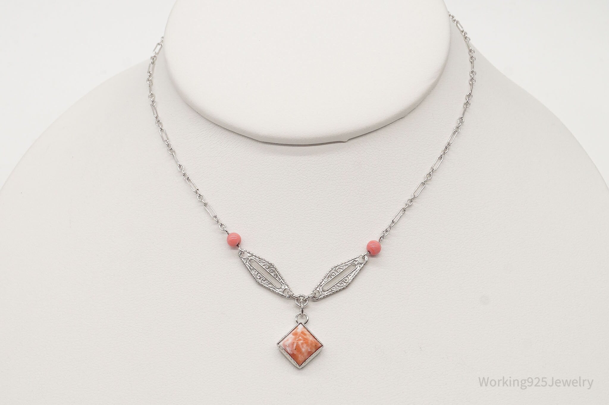 Antique Pink Stone Sterling Silver Necklace | Jewelry > Necklaces > Pendants | Wiccan Center