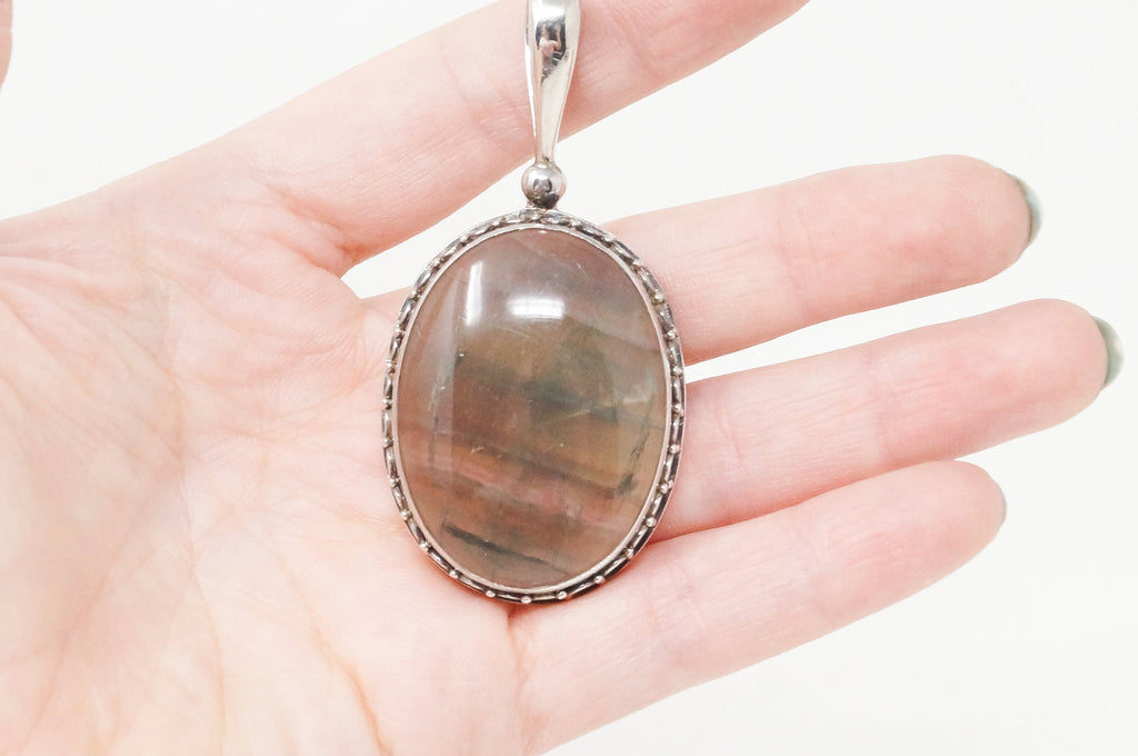 Vintage Designer SAJEN Green Agate Sterling Silver Necklace Pendant | Jewelry > Necklaces > Pendants | Wiccan Center
