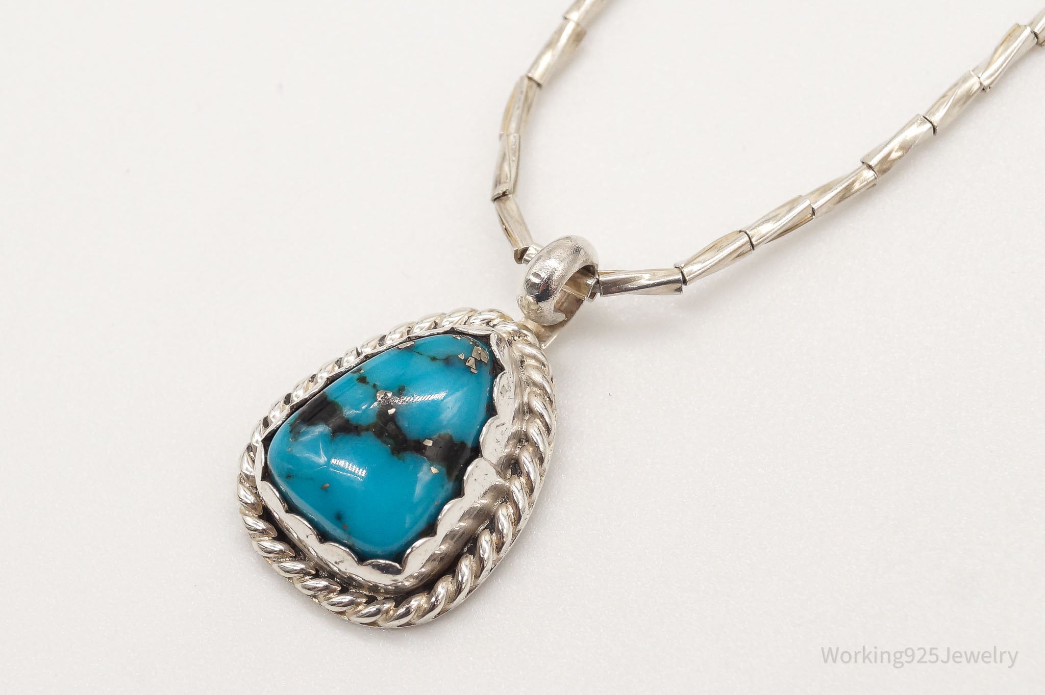 Vintage Native American Herbert Tsosie Blue Turquoise Sterling Silver Necklace | Jewelry > Necklaces | Wiccan Center