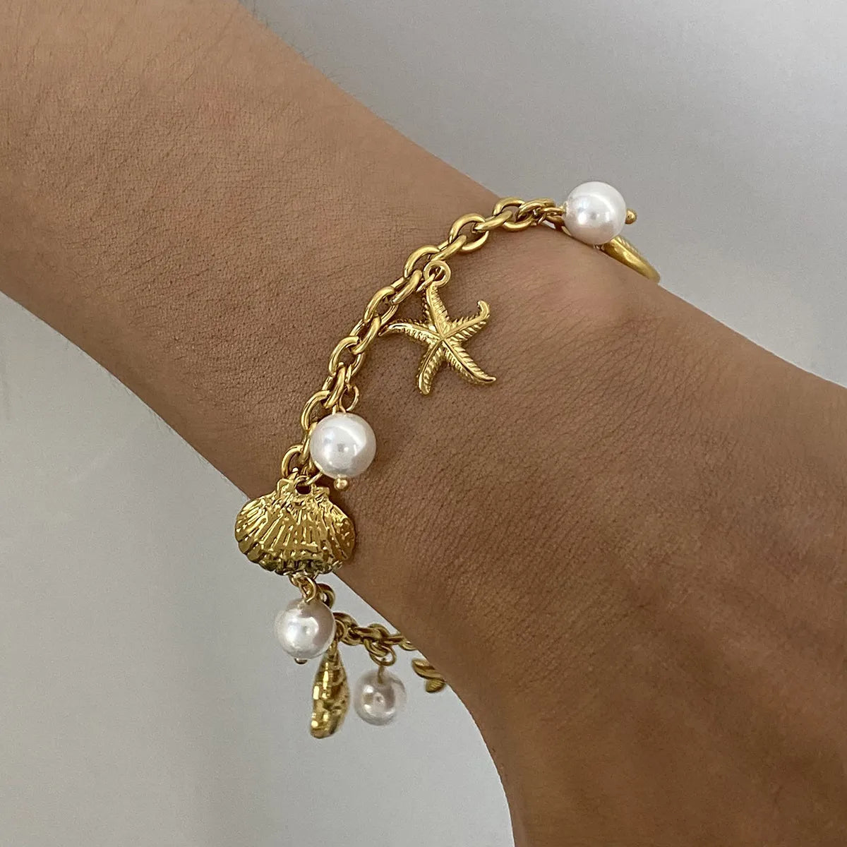 Ocean Theme Stainless Steel Chain Bracelet with Seashell and Starfish Pendants | | Wiccan Center