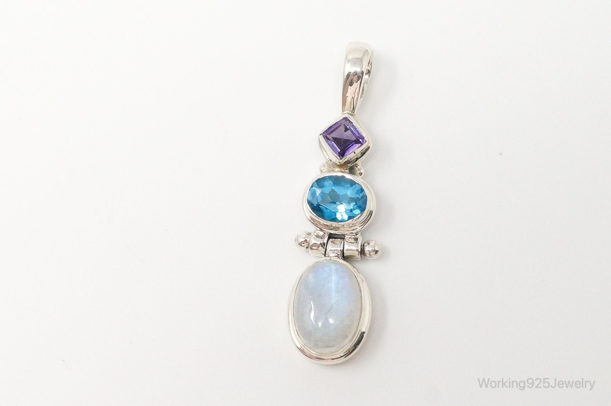 Large Vintage Blue Topaz Amethyst Moonstone Sterling Silver Pendant | Jewelry > Necklaces > Pendants | Wiccan Center